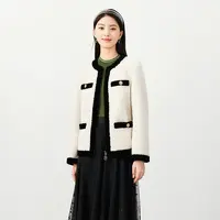 【可可专属】冬季款法式香风100绵羊毛短外套羊剪绒毛呢香风大衣