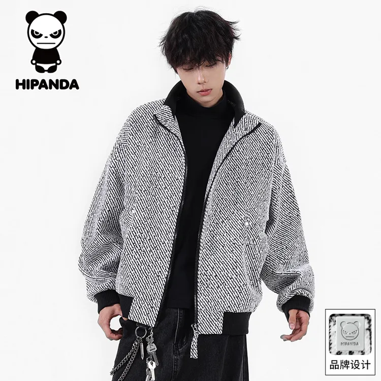 Hi Panda你好熊猫立领条纹夹克外套男款2025秋季宽松休闲百搭上衣
