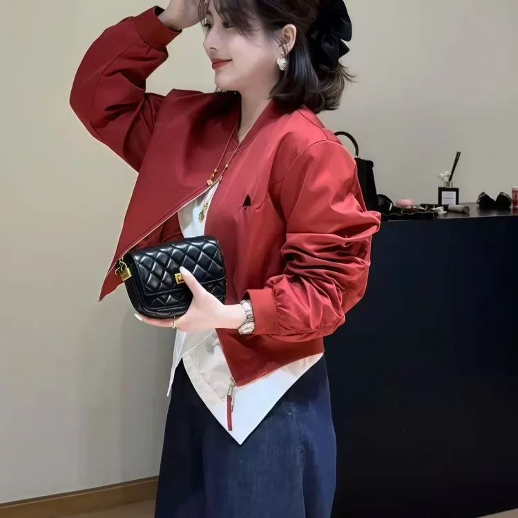 欧货立领刺绣棒球服外套短款女春款新款小个子百搭减龄夹克上衣潮