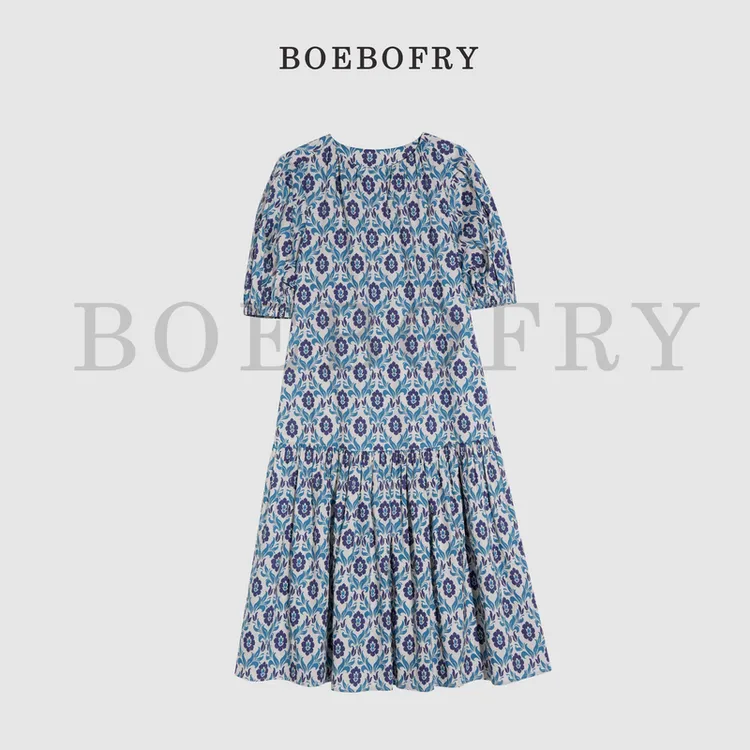 BOEBOFRY<瑞彩连芳>圆领法式气质轻奢欧若风女士连衣裙BE2L0976