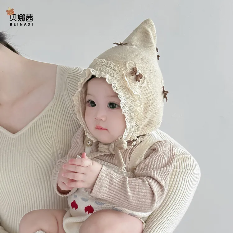 Beinaqian/贝娜茜婴儿帽子秋冬季宝宝女洋气针织帽毛线帽外出保暖