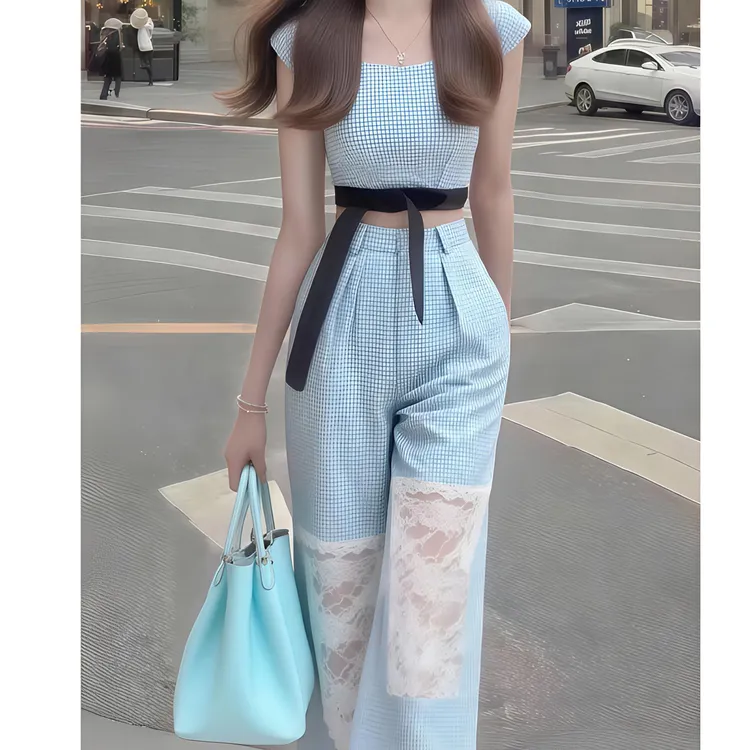 夏天韩版简约通勤时尚套装条纹显瘦职场新中式纯欲风抽绳