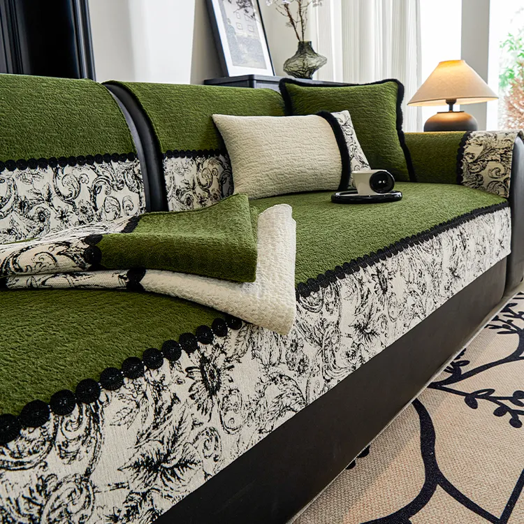 麦颜中古风雪尼尔沙发垫复古防滑防猫抓加厚直排一片式沙发盖布巾
