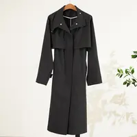 外贸品牌单薄丝毛精纺单排扣女士风衣外套(250108)2811