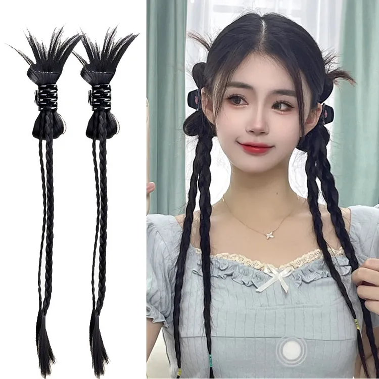 假发辫子女双马尾y2k可爱蝴蝶结鸡毛抓夹毽子头拳击辫多巴胺假发