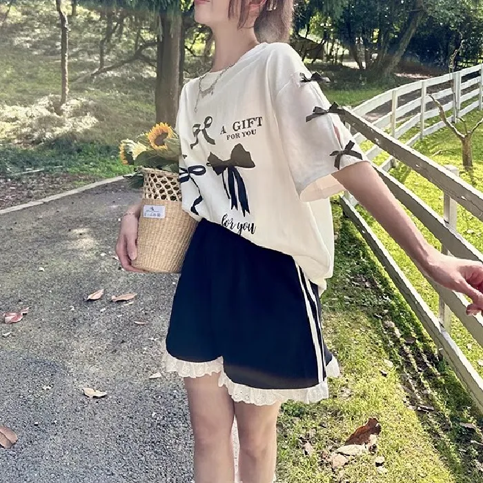 黑色短裤休闲裤女蕾丝边运动裤夏季百搭2025新款爆款高腰显瘦裤子