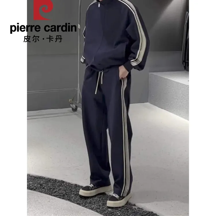 皮尔卡丹秋季新款竖条纹休闲运动套装男士韩系潮流卫衣直筒卫裤情