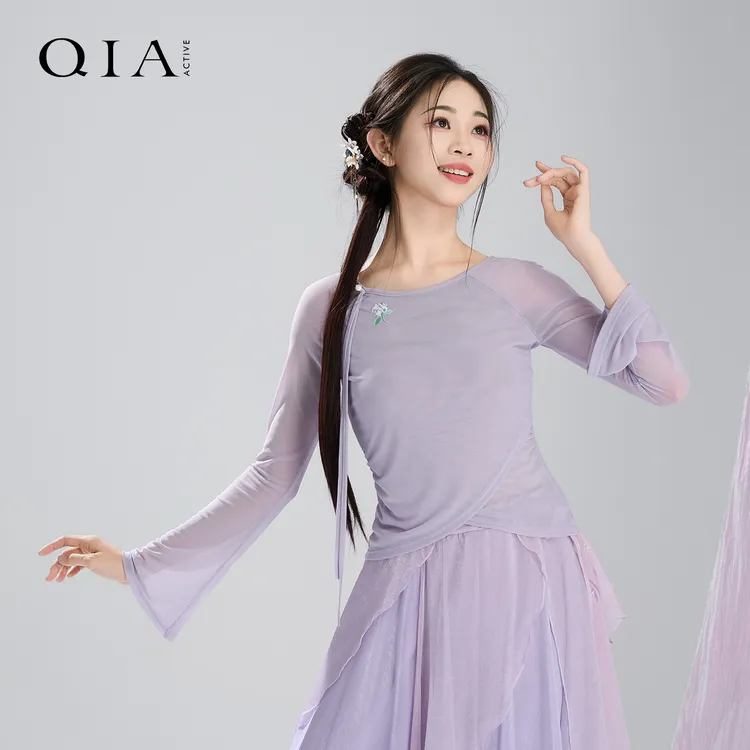 琪亚古典舞练功服2025新款中国风舞蹈服民族舞舞蹈生长袖网纱上衣
