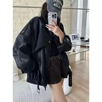 SP【经典C位】复古宽松阔版气质高级感皮衣外套女秋季机车工装夹克