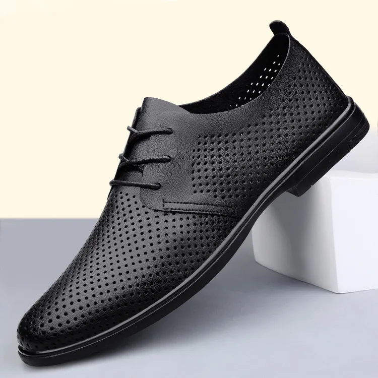 镂空皮鞋男夏季透气防臭软底男士休闲鞋英伦单层皮洞洞商务皮凉鞋