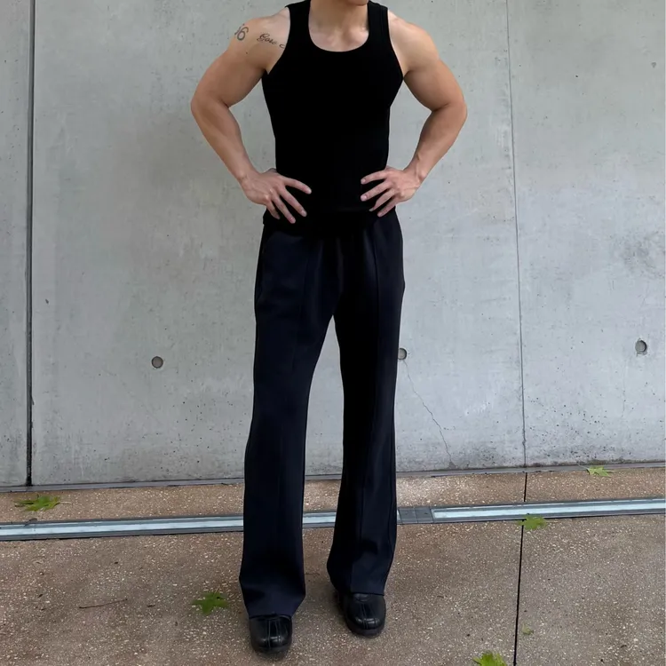 ULTISO本源 美式重磅空气层拼接卫裤休闲运动宽松微喇显高长裤