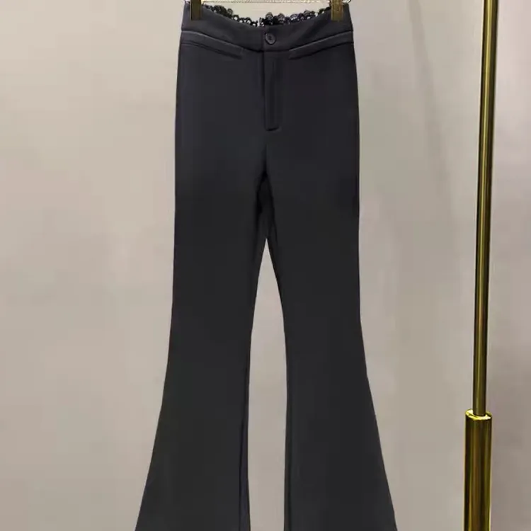 大码女装拼接蕾丝腰头高腰喇叭裤显瘦显腿长