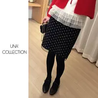 【吉满】自制款复古百搭波点蕾丝边毛呢半身裙JM3030