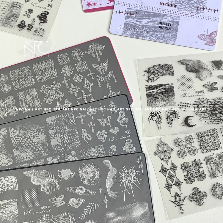 NPCREW上新*粉色限定*蛇纹中古奇异像素酸性礼物面料钢板转印美甲