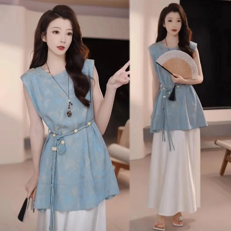 2025夏季新款洋气提花减龄时尚甜美显瘦三件套新中式连衣裙套装女