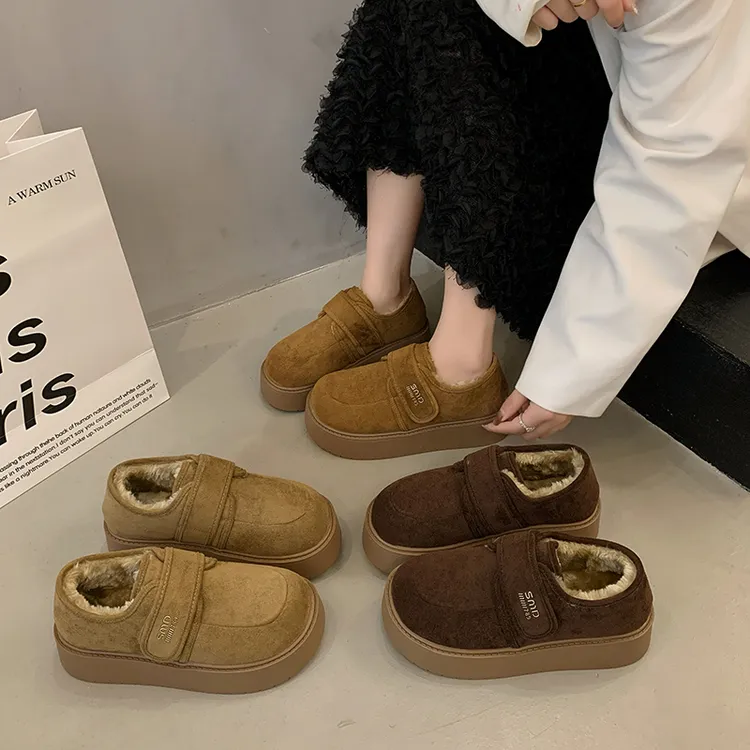 厚底加绒豆豆勃肯鞋女2025新款秋冬季毛毛乐福鞋子博肯棉鞋雪地靴