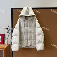 喜樂  2025【新国标90白鸭绒】针织连帽拼接加厚方块羽绒服外套女士