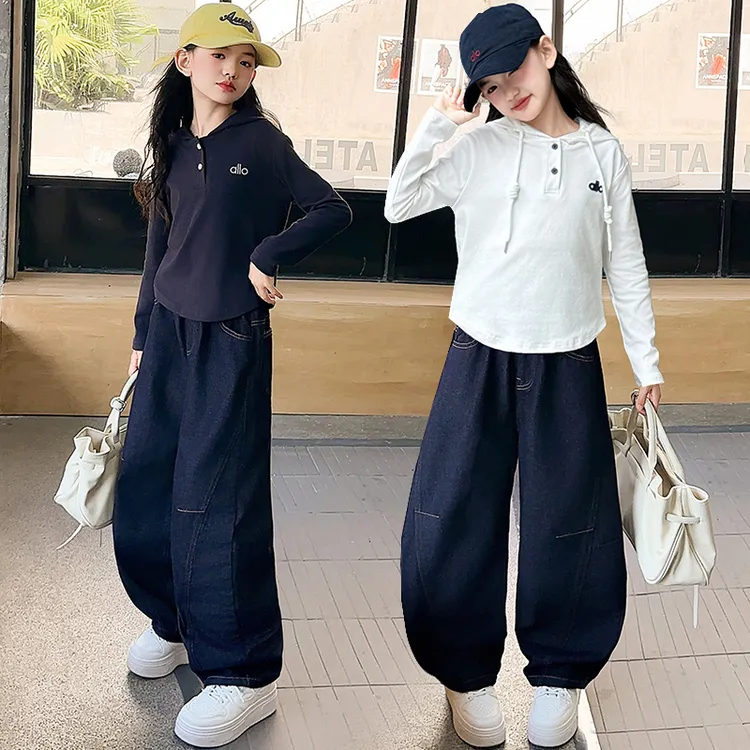 女童卫衣牛仔裤套装2025秋季新款时尚潮流可爱休闲时尚中大童套装