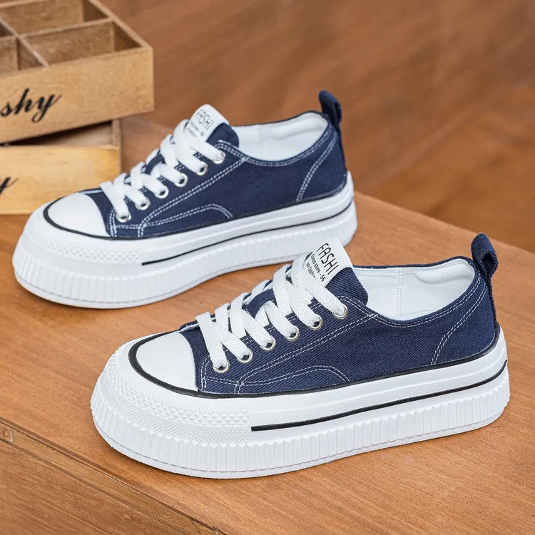 二代高板本亚麻帆布软底小白鞋女彩虹线条饼干鞋4.5CM轻便百搭