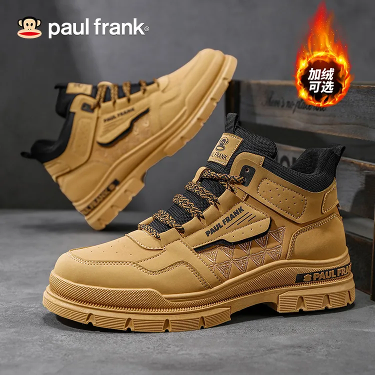 大嘴猴男鞋秋冬新款时尚百搭工装靴加绒休闲马丁靴男士爆款大黄靴