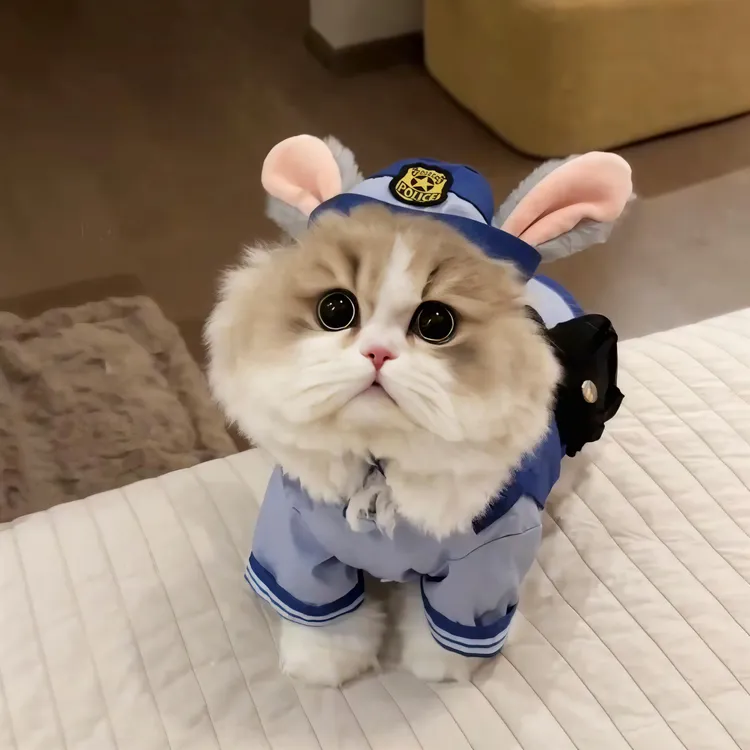 兔子警官猫咪变装衣服可爱四季cos衬衫宠物长耳朵帽子拍照道具