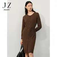 【丽公主专属】玖姿·安娜蔻JTDD31401圆领系带收腰毛衫连衣裙女冬