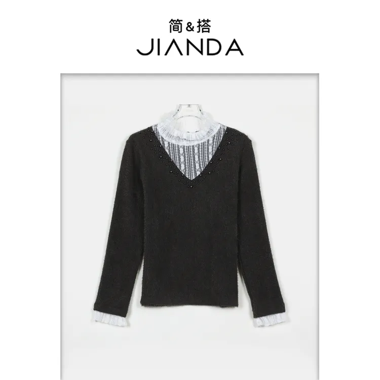 简&搭 【千屿Sheila】“珍珠的眼泪”蕾丝毛绒上衣253-SY/1112-6079