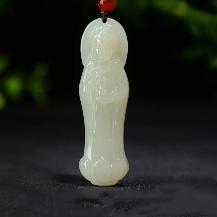 天然和田玉观音吊坠男士女款玉石挂件白玉观音菩萨玉坠玉佩项链
