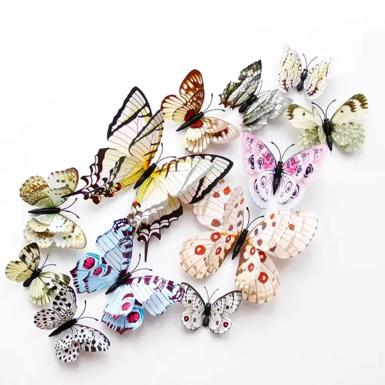 【拍1发12只】3D双层立体蝴蝶冰箱贴磁吸蝴蝶背胶墙装饰贴墙贴冰箱商品图