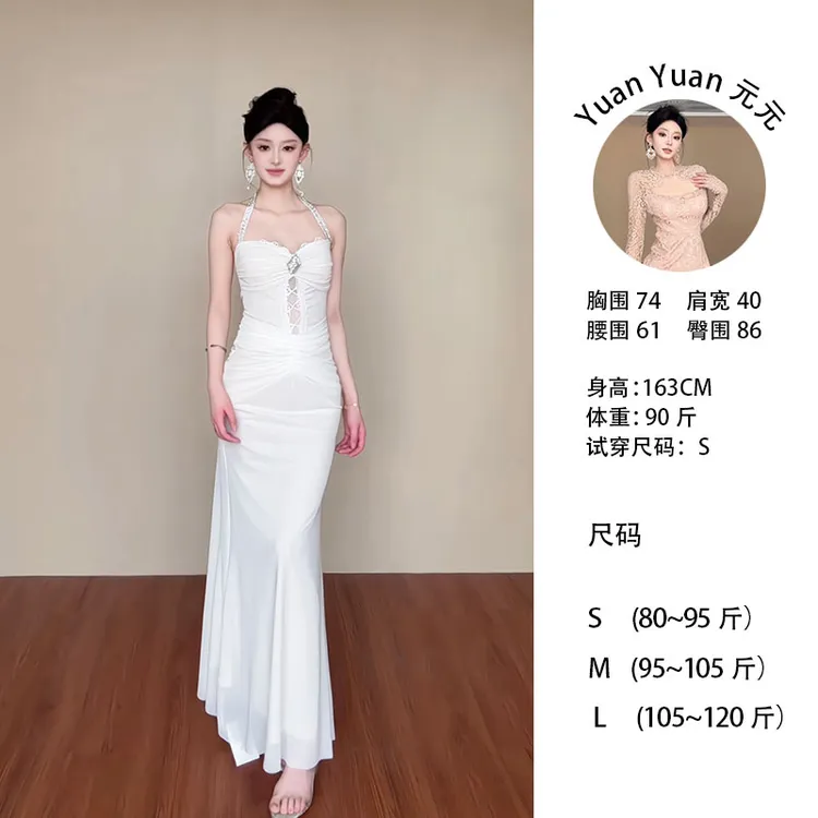 h8/M066 0620-1【Yy】法式长裙一字领不规则领型连衣裙杏色包臀裙女