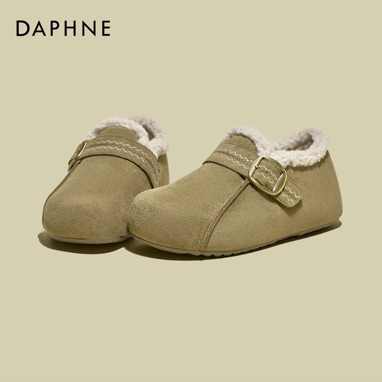 达芙妮厚底加绒勃肯鞋女2025冬季新款复古休闲内增高懒人毛毛棉鞋