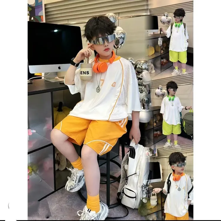 男童夏装套装2025新款中大童男孩速干套装童装男大童12-15岁新款