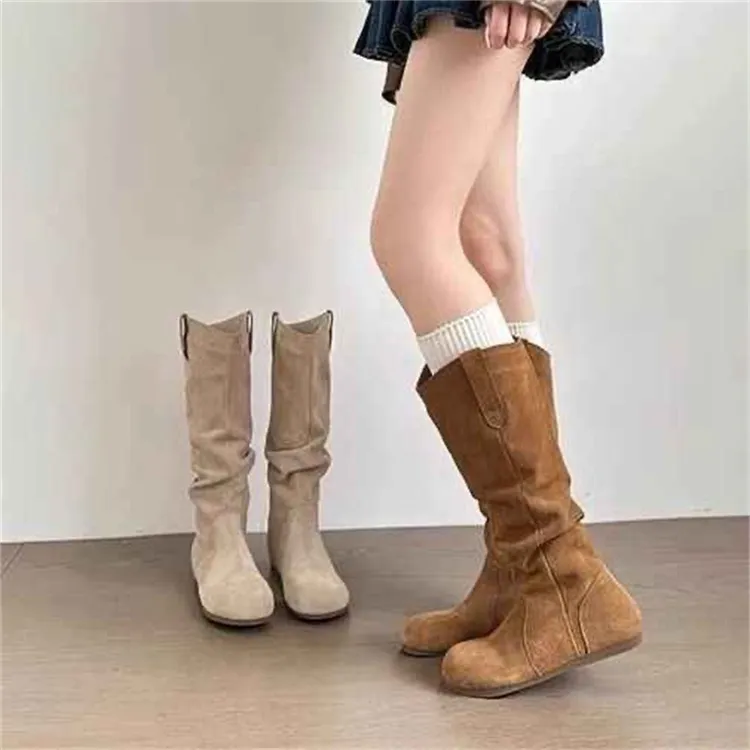 复古内增高小短靴子女2025新款秋冬季加绒厚中筒马丁靴平底堆堆靴