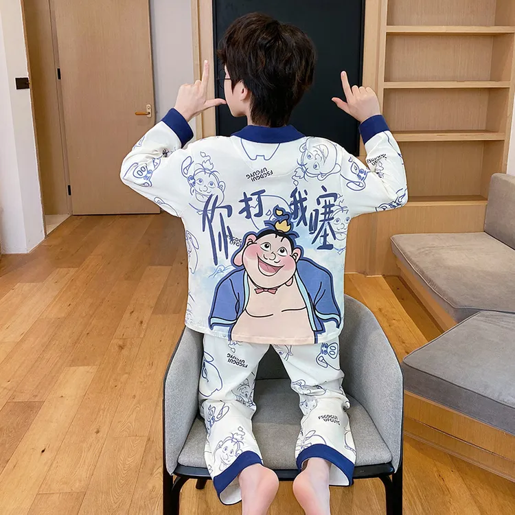 春秋男童睡衣纯棉长袖儿童新款套装中大童男孩卡通洋气学生家居服