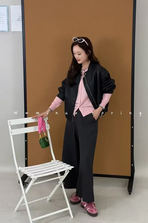 欧货小众设计感下宽松简约气质立领百搭小个子蛋白皮皮衣短外套女