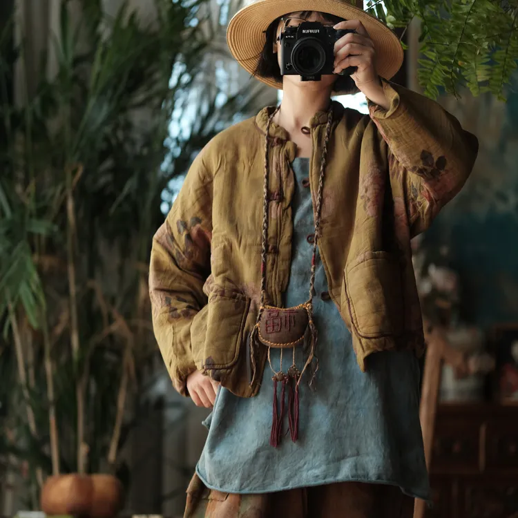 源头工厂复古风原创设计宽松文艺轻民族风女装棉衣清芜