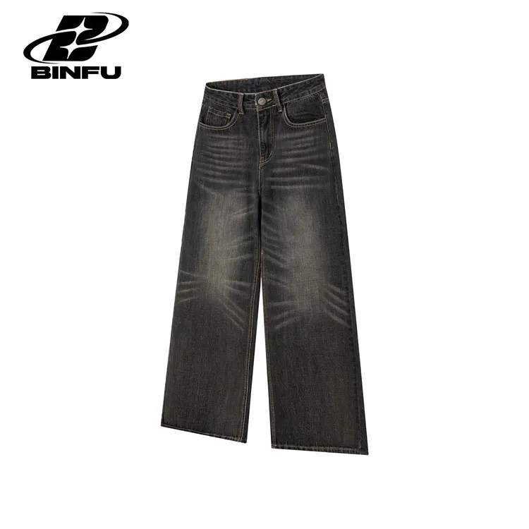 MADE BINFU自制宽松黑灰色猫爪设计感高级感 男女同款牛仔长裤