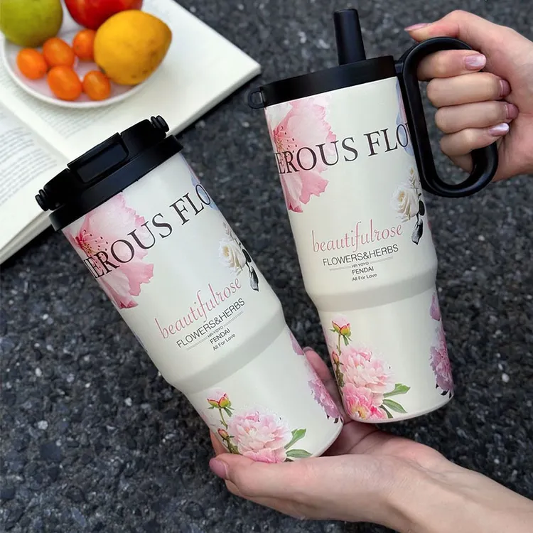 轻奢316不锈钢暮色保温杯女高颜值便携提绳吸管杯子大容量冰霸杯