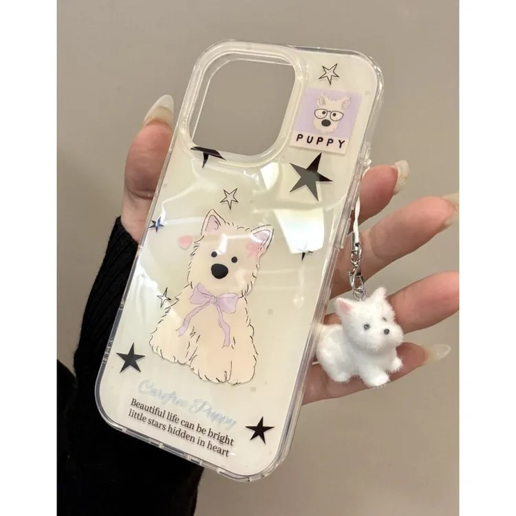 奥菲顿蝴蝶结小狗挂件适用iPhone16大孔手机壳华为vivo小米oppo套