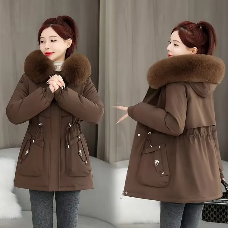【381雪】派克棉服2025棉服女冬季新款大毛领收腰加绒加厚外套棉衣