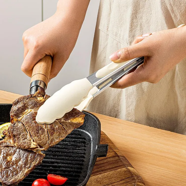 Ε厨房夹子食品夹硅胶厨房夹菜食物夹耐高温防烫不锈钢牛排夹