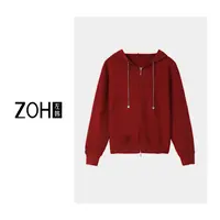 左韩-抽绳简约拉链设计师连帽长袖时髦毛衣针织衫纯色洋气上衣女
