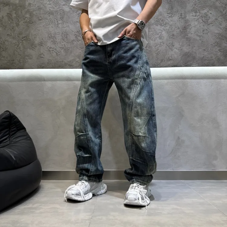 2025山海原创秋季新款男士牛仔裤潮流宽松美式弯刀裤休闲高级男裤