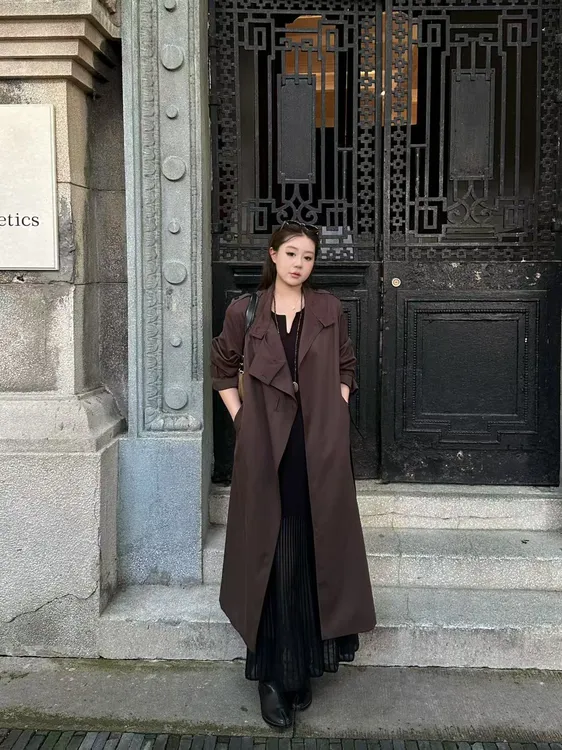 琪琪怪怪大码女装【梦回巴黎】经典英伦时尚复古宽松风衣C27587QTQ