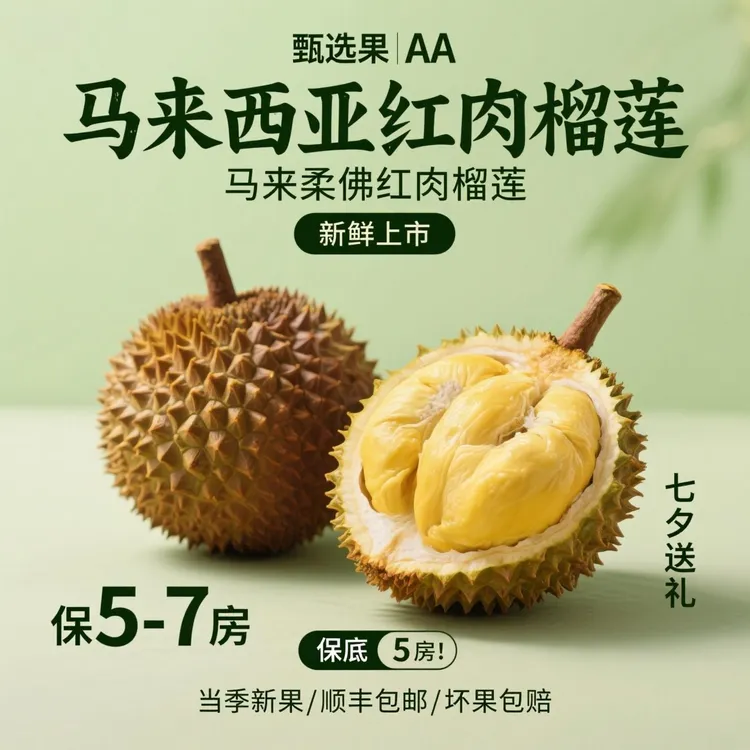 马来西亚柔佛进口红肉榴莲D101液氮锁鲜冷冻榴莲树熟榴莲顺丰包邮