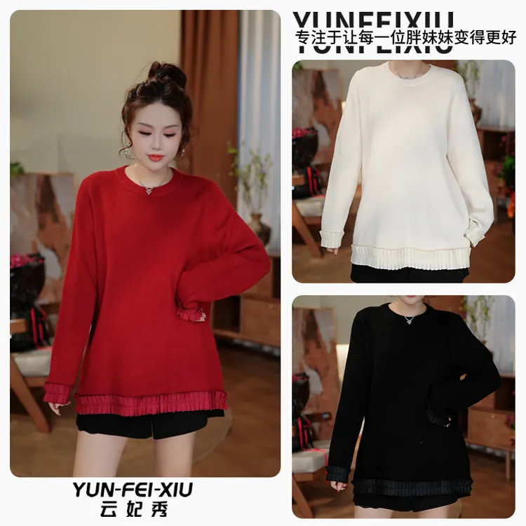 云妃秀大码女装针织衫安迪绒胖妹妹宽松休闲时尚显瘦遮肉冬23525