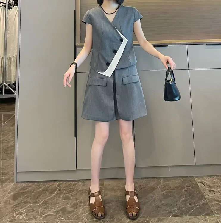 米可/MK-2363LJ【假两件马甲裙裤套装】时尚休闲夏季新款两件套