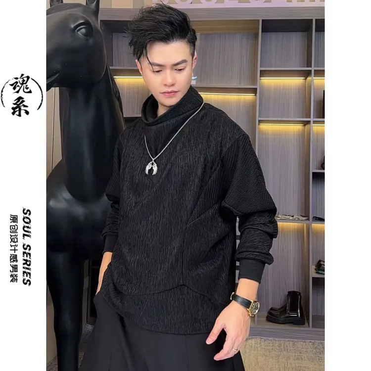 [魂系]秋季新款卫衣蝙蝠袖男士设计感长袖套头堆堆领2514+2517