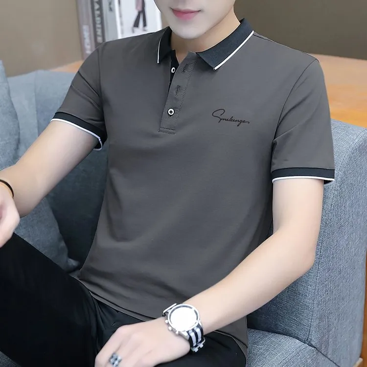 2025夏季新款短袖t恤男士含棉休闲翻领polo衫潮牌纯色半袖体恤衫