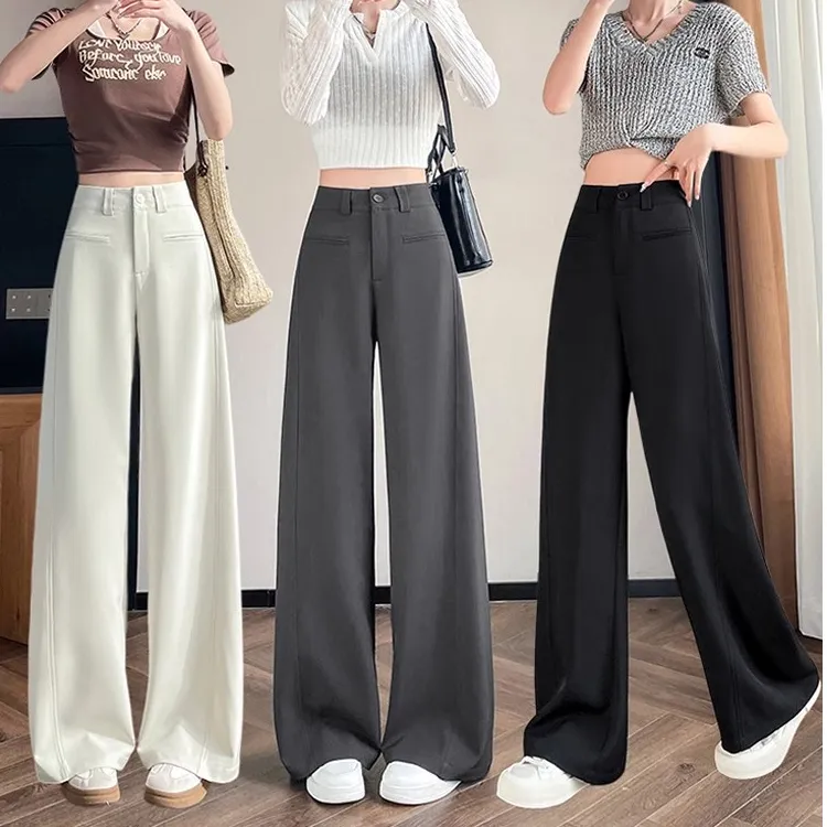 【现货】灰色西装裤女春秋季2025新款裤子宽松休闲垂感拖地阔腿裤